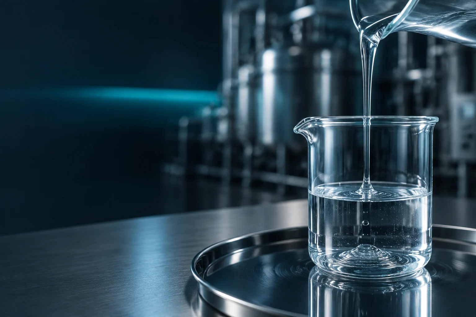 Clear polysilazane resin poured into a glass beaker in a laboratory